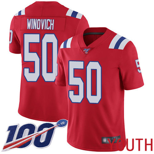 New England Patriots Football 50 100th Season Limited Red Youth Chase Winovich Alternate NFL Jersey